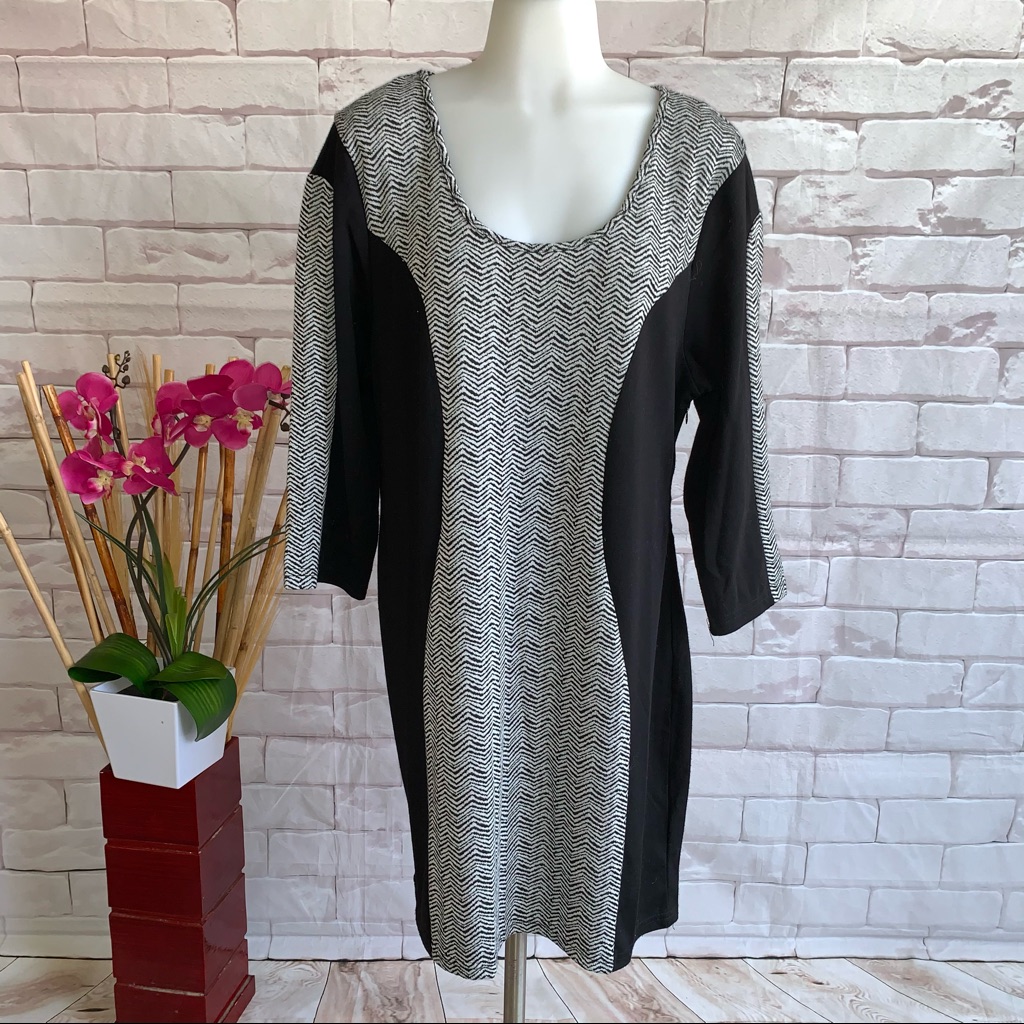 Papillon Sheath Panel Dress Black Grey Women’s Size Xl Nwt